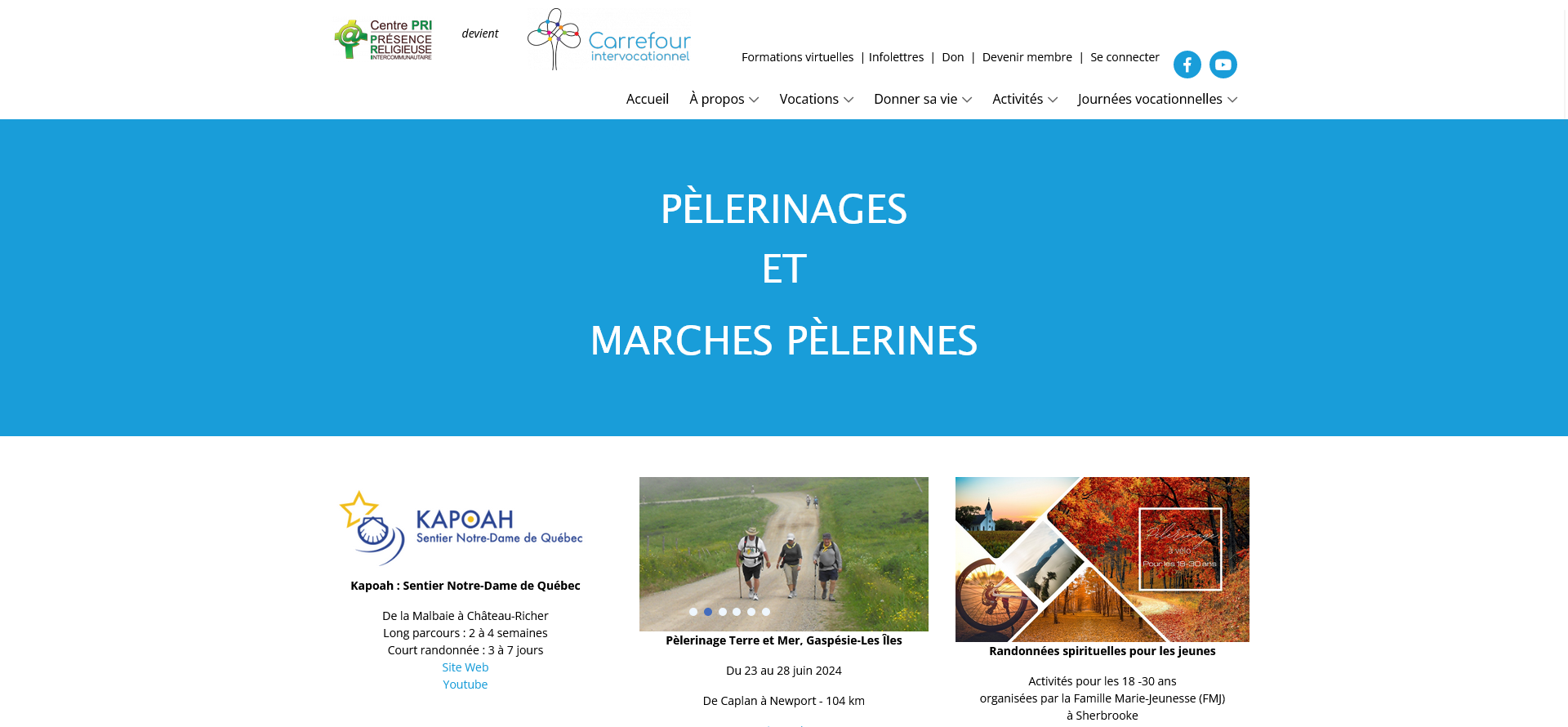 page web des pèlerinages