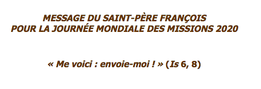 Message du Saint-Père François pour la journée mondiale des missions 2020