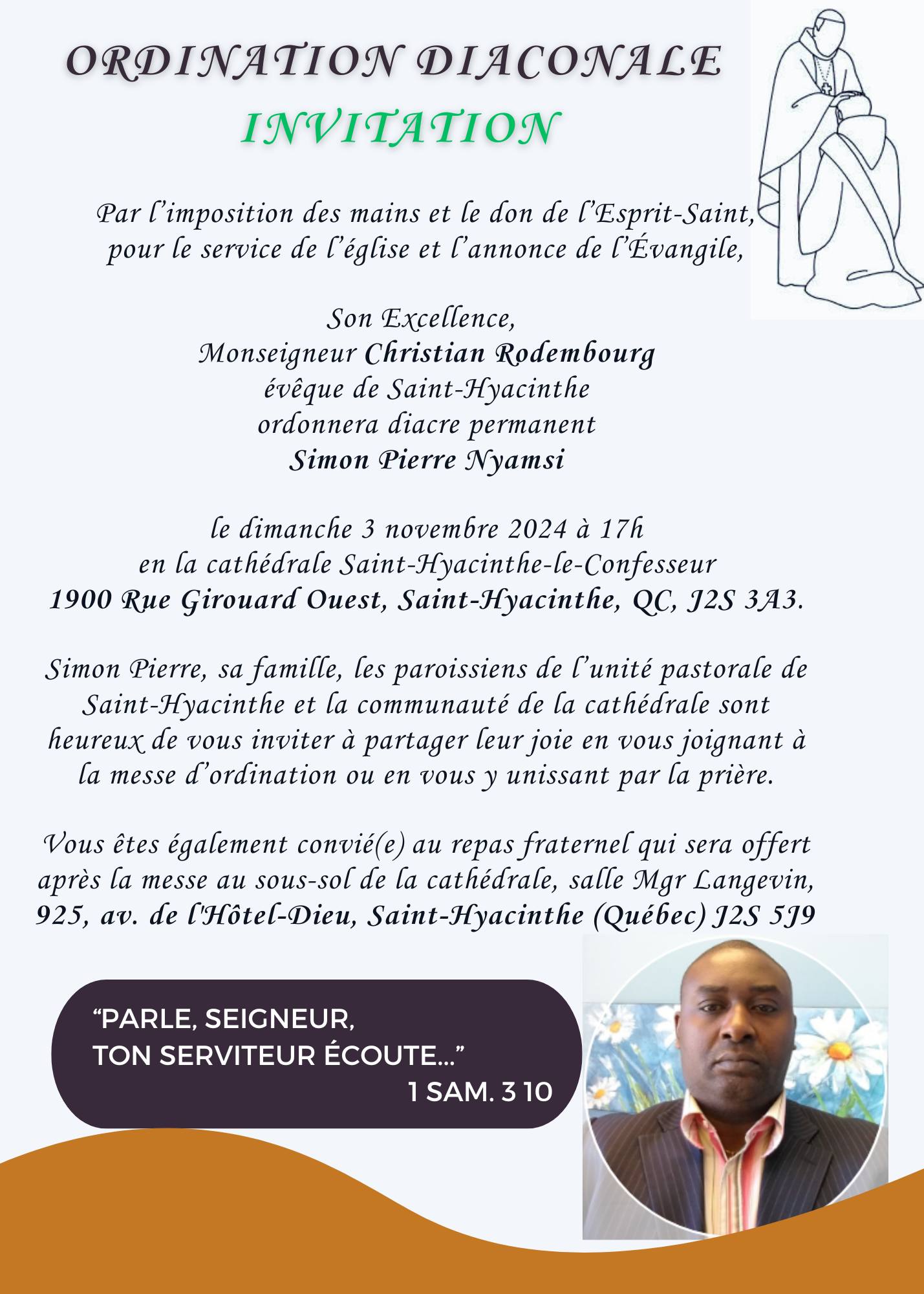 Diocèse de Saint-Hyacinthe : ordination diaconale de Simon Pierre Nyamsi 3 novembre 2024